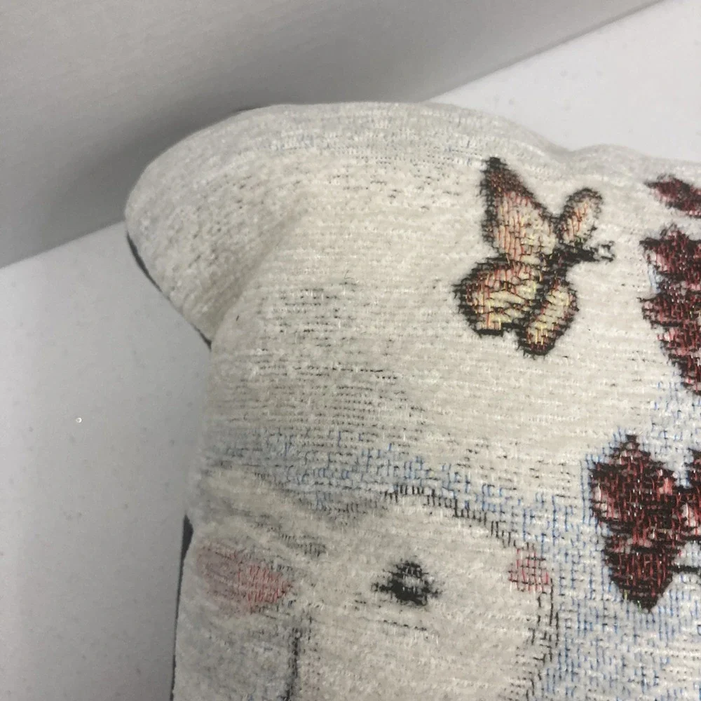 Vtg Kohl's‎ Chenille Easter Tapestry Throw Pillow Bunny Rabbits & Squirrel 16